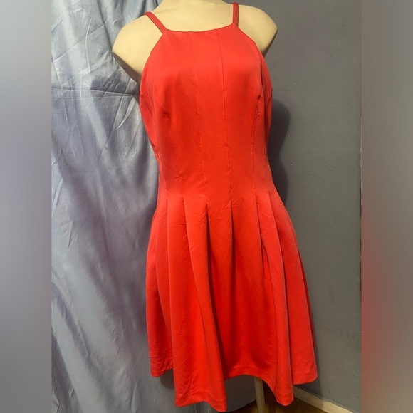 Calvin Klein Orange Pink Pleated Halter Mini Dress - Picture 10 of 13